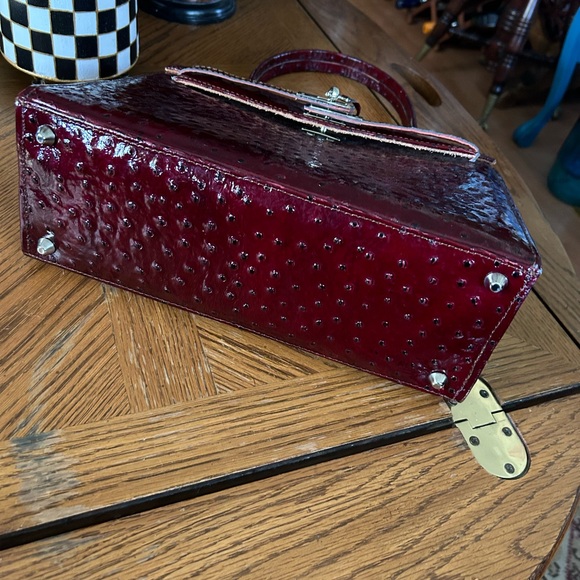 Vintage Burgundy Ostrich Leather Handbag - Picture 6 of 15